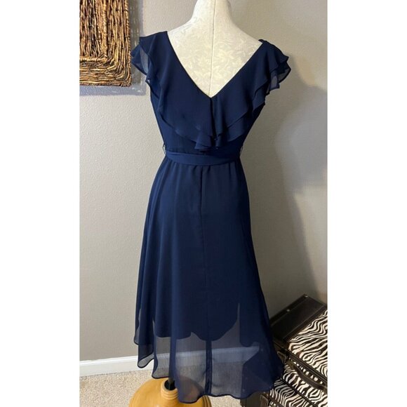 DKNY Dress Navy Blue 6 Short Sleeve W Belt Flowy Career Church Wedding Date - Picture 5 of 10